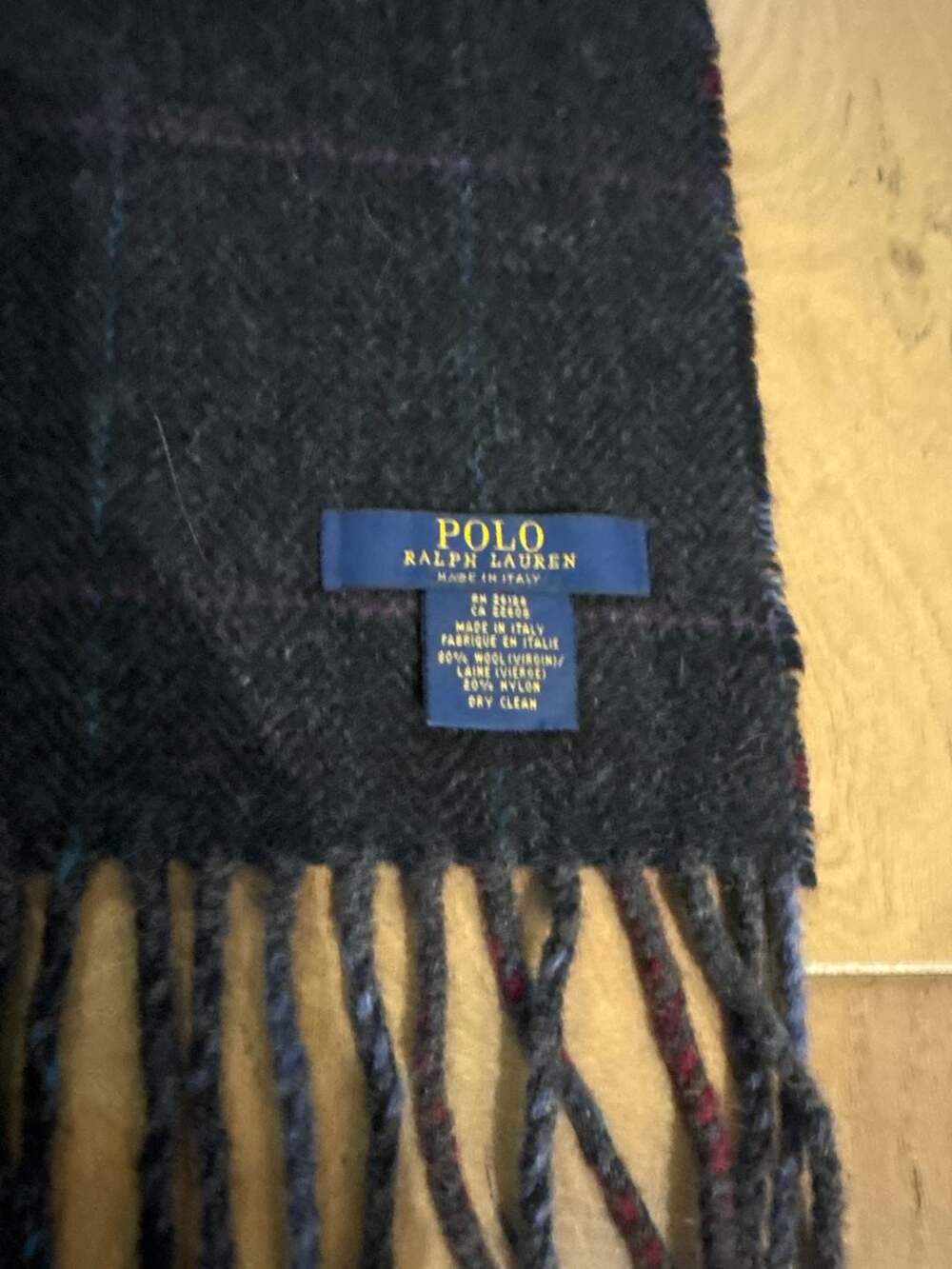 Polo Ralph Lauren Plaid Wool Blend Scarf Made in Italy 60" x 10" - Picture 6 of 7
